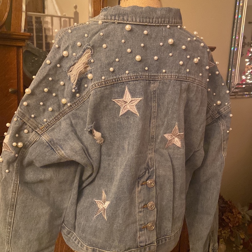 POL Distressed and Embellished Jean Jacket - Picture 8 of 12